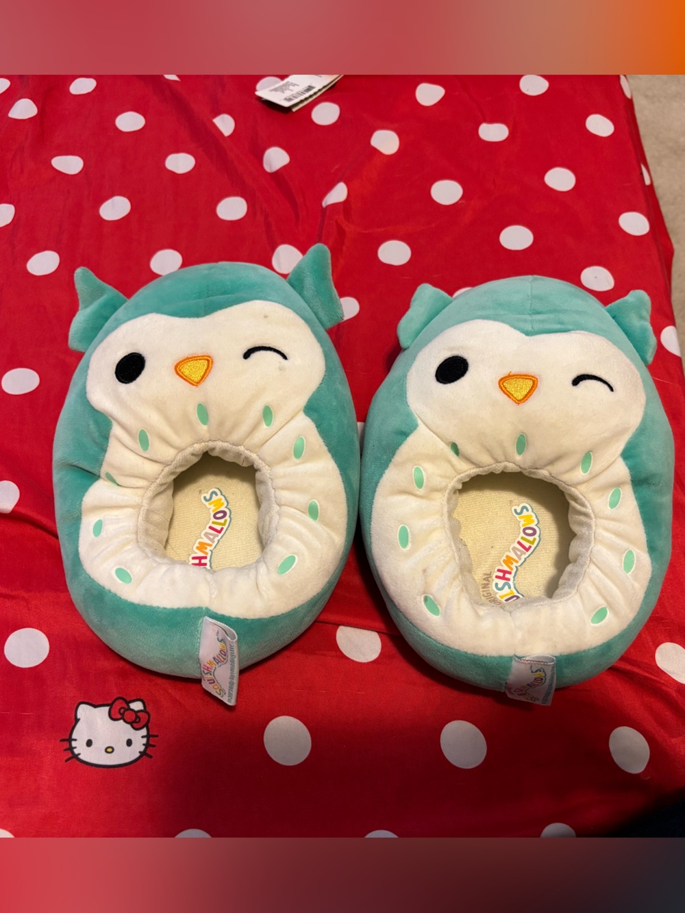 Squishmallows Kids Plush Owl Slip-Ons in Teal and Cream
